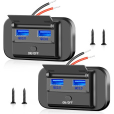 Sweetone Pack of 2 USB Charging Socket, 12 V, Dual QC3.0 USB Mobile Phone Quick Charger, Waterproof with Switch, for 12 V/24 V Vehicles