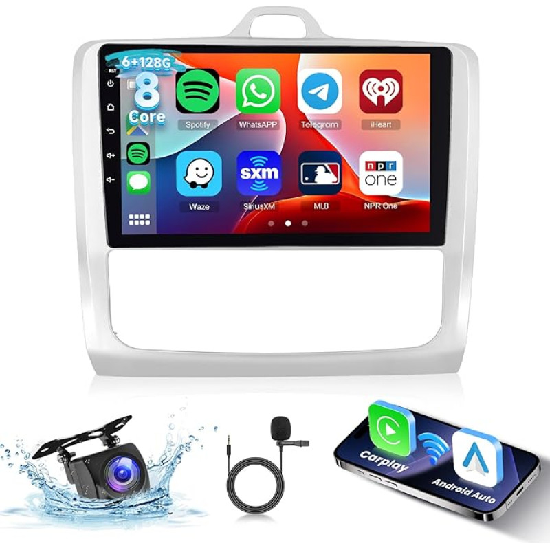 [6G+128G] 8-Core Android Car Radio for Ford Focus 2004-2011 with Wireless Carplay Android Car, Hodozzy Car Radio 9 Inch Touchscreen with Bluetooth GPS Navigation WiFi USB DSP FM/RDS Radio Reversing