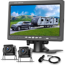 Rückfahrkamera-Set fürs Auto, 2 Kameras mit 7-Zoll-Monitor, Podofo 1080P HD-Rückfahrkamera, IP68 wasserdicht, hervorragende Nachtsicht, DIY-Rückfahrleitlinien, Toter-Winkel-Warnung
