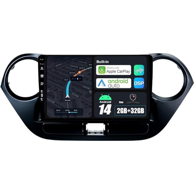 BXLIYER Android 14 automobilinis radijas Hyundai Grand I10 (2013-2018) Sat NAV - Belaidis CarPlay Android automobilis - atbulinės eigos kamera - 2G + 32G - IPS 9 colių 2 DIN - DAB vairo valdymas Dual Band WiFi DSP