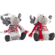DonRegaloWeb DONGABOWEB Set mit 2 Rentieren, sitzend, 24 x 16 x 25 cm, Rot und Grau