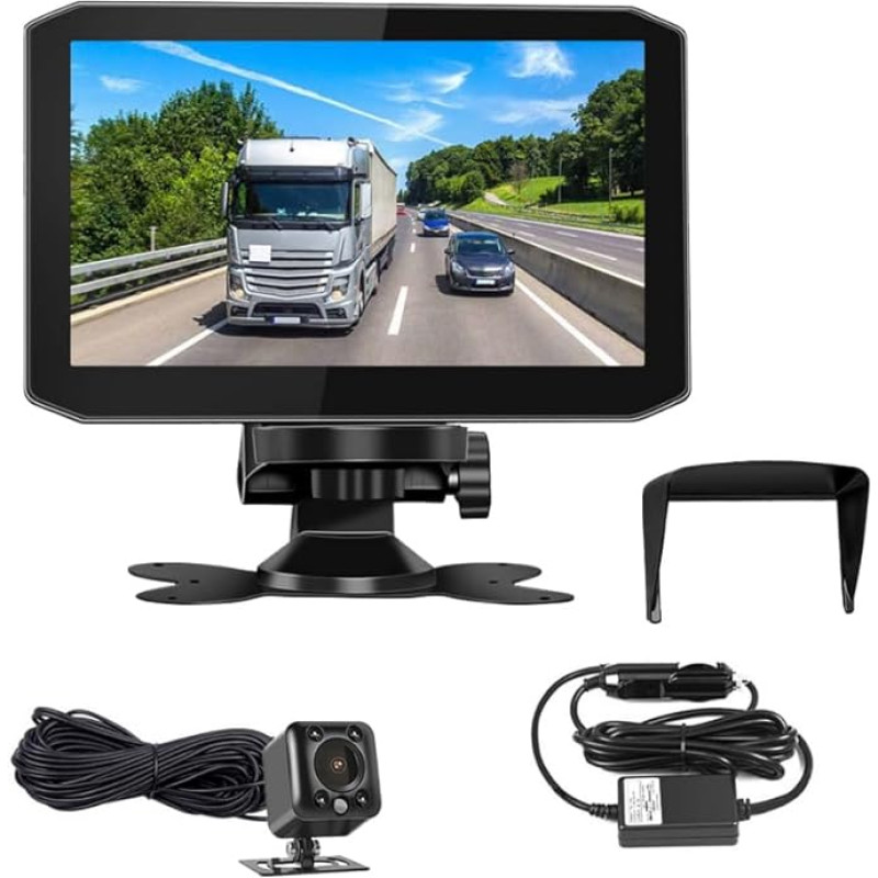 VSYSTO Backup Camera for Truck, 7 Inch Monitor Reversing Camera with Sun Visor, Infrared Night Vision Lens, Reversing Camera for Trailer, Truck, Van, Tractor, RV (Black)