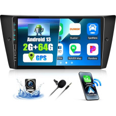 CAMECHO 2+64G Android 13 Car Radio 9 Inch for BMW 3 Series E90 E91 E92 E93 (2005-2011), Navi Bluetooth Radio with Wireless Carplay Android Car WiFi GPS FM/RDS + Canbus Rear View Camera with HD