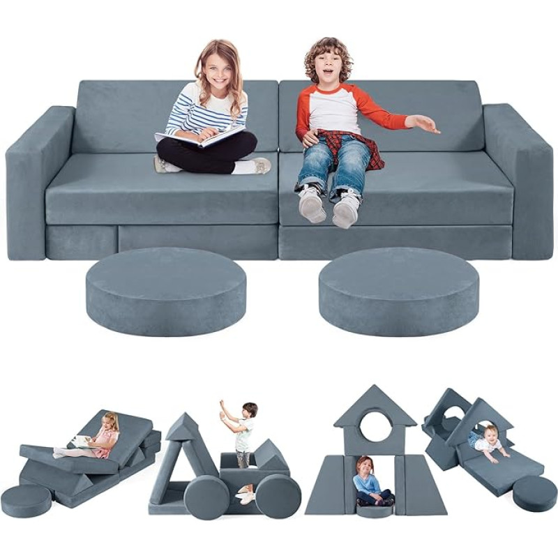 Žaidimų sofa vaikams, modulinė vaikiška sofa-lova, universali daugiau kaip 500 laisvai pastatomų 