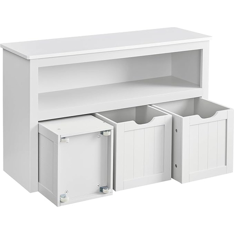 VASAGLE Vaikų lentyna, žaislų laikymo spinta vaikams, spintelė, žaislų spinta, laikymo dėžė su ratukais, žaislų lentyna vaikų kambariui, 102 x 30 x 60 cm, balta LHS380W01