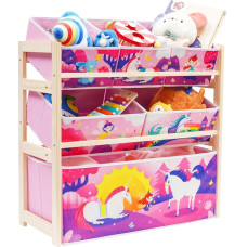 Yosamy Toy Rack Children's Shelf with 6 Storage Containers, Large Capacity for Storing Toys for Children's Room, Girls