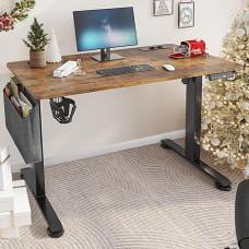 YITAHOME Electric Height-Adjustable Desk with 2 USB Ports, Sockets, 120 x 60 x (72-120) cm, with Splicing Board, Memory Hand Control, Sitting Standing Desk, 360° Wheels, Desk, Vintage Brown