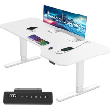 JUMMICO Reguliuojamo aukščio stalas, baltas, 180 x 85 cm, L formos stalas, reguliuojamo aukščio, elektrinis, ergonomiškas žaidimų stalas su kabliukais (baltas)