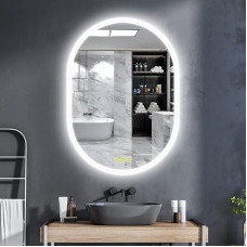 AI-LIGHTING Vonios veidrodis su apšvietimu Ovalus 50 x 70 cm Vonios veidrodis su apšvietimu Šilta balta, šalta balta, gryna, nuo rūko, apšviestas vonios veidrodis, energetinės klasės šviesos veidrodis vonios kambariui