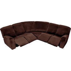Deck Chair Protective Cover, L-Shape Section Deck Chair Sofa Covers, 5 Seater Velvet Stretch Lounger Couch Covers for Lying L-Shape Sofa Protective Covers Thick, Soft, Washable (Brown, 5-Seater Velvet)
