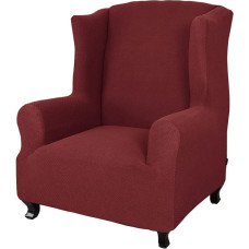 YOPOIY High Stretch Soft Thick Wing Chair Cover Small Checked Jacquard Knitted Fabric Cover for Wing Chair 1 Piece Non-Slip for Armchair Wine Red