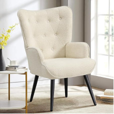 Furniliving Modern Accent Chair, Sherpa Chair, Upholstered Living Room Chair, Armchair with Solid Metal Legs, Tufted Button Design, Reading Chair, Sofa Chair for Bedroom, Living Room, Office
