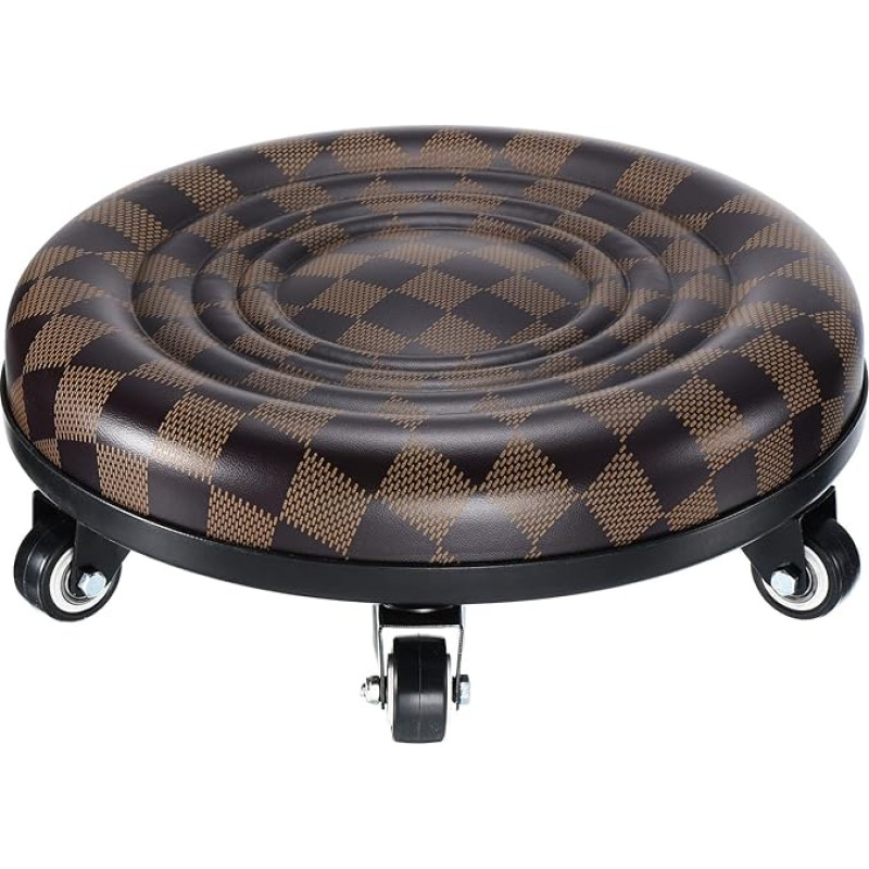 PATIKIL Low Rolling Seat Rolling Stool Chair PU Leather Rolling Stool Seats for Home Office Fitness Round Rolling Seat Stool (Brown)