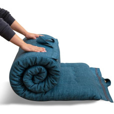 MAXYOYO Portable Foldable Futon Mattress, Hypoallergenic Fabric and Memory Foam Mattress Pads with Handle and Zip for Guest Trolleys Outdoors, Outdoors (Prussian Blue, 90 x 190 cm)