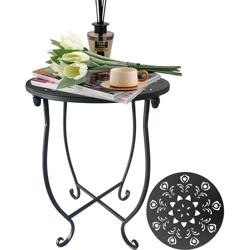 ZEECER Beistelltisch für den Außenbereich, 35,6 cm, rund, klein, Gartentisch mit Blumenausschnitt, moderner tragbarer rostfreier Metall-Terrassentisch für den Außenbereich, Garten, Couchtisch und