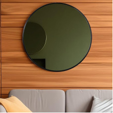 FRUMENSHIP Black Round Mirror, 24 Inch Round Wall Mirror with Metal Frame, Black Circle Mirror for Bathroom, Vanity, Bedroom, Living Room, Entrance