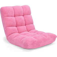 GIANTEX Grindų kėdė, paminkštinta sulankstoma 14 lygių reguliuojama grindų pagalvėlė su atlošu, tingus sofos meditacijos krėslas prie lango (rožinė)