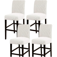 GAMUKAI Bar Stool Cover Counter Stool Pub Chair Protective Covers Set of 4 for Dining Room Jacquard Bar Stool Protective Covers Parson Chair Covers (White, 4)