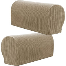 PBIEHSR Armrest Covers, Stretch Armchair Couch Armrest Chair Covers for Furniture Protectors, Non-Slip Sofa Chair Arm Caps Spandex Polyester Protective Covers, Set of 2 (Sand)