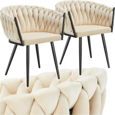 tectake® Velvet Chair Shell Chair with Armrest in Knot Look, valgomojo kėdės, modernios kėdės svetainei, valgomajam, kaip virtuvės kėdės, tualetiniam staliukui, valgomojo kėdžių rinkinys - Sand, Set of 2