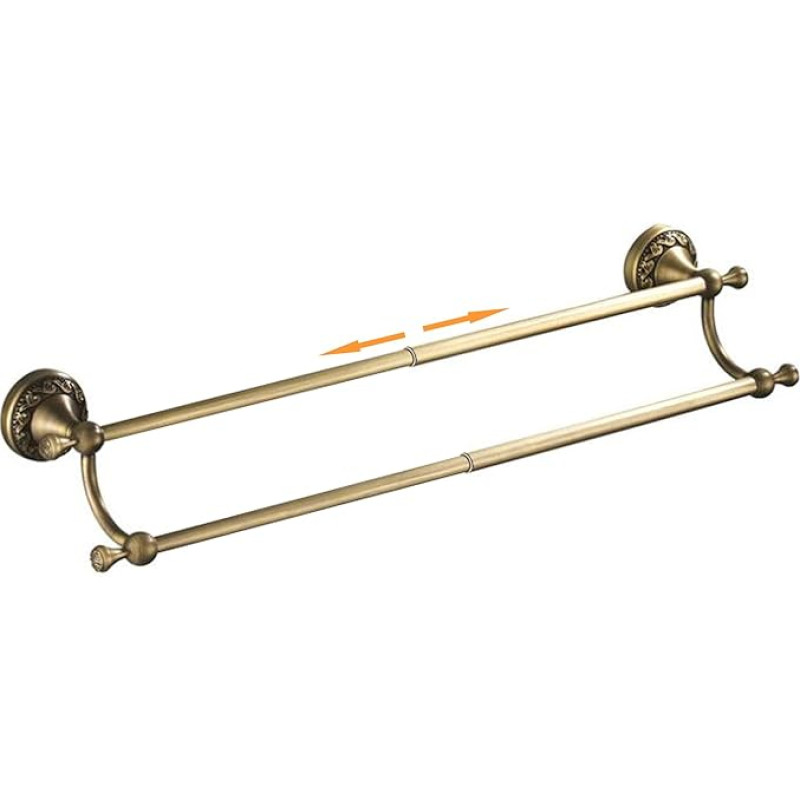 Antique Brass Double Towel Rail Adjustable 15.7 to 27.7 Inch Bath Towel Holder for Bathroom Towel Rail Wall Mounted Bathroom Accessories Pattern Carving Design