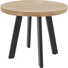 SAM Sophia apvalus valgomojo stalas 100 cm Akacijų medžio masyvo valgomojo stalas Natūralios spalvos 4 kojų metalinis rėmas Juodos spalvos industrinio stiliaus medinis stalas, dvigubas stalviršis 50 mm (25 + 25 mm)