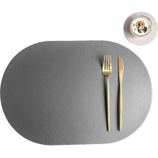 AMDXD 4 kilimėlių rinkinys Audinys plaunamas su padėkliukais Ovalus, PU odos padėkliukai Plaunamas grįžtamas dviejų tonų paprastas neslidus stalo padėkliukas Plaunamas Tamsiai pilkas smėlio spalvos Baltas 30 x 43,5 cm