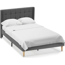 HOGAR24 ES - Minkštas lovos rėmas su galvūgaliu, paminkštintas pagrindas čiužiniui, medinis skersinis, lengvai surenkamas, šviesiai pilkos spalvos, 90 x 190 cm