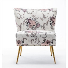 Container Furniture Direct Thia Armless Chair for Living Room, Elegant Seat with Nail Head Trim, Gold Metal Legs and Comfortable Curved Backrest, 28