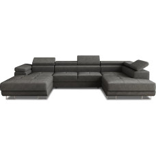 Wohnlandschaft Caris U with Sleep Function and Adjustable Headrests, Corner Sofa with Two Bed Boxes, Couch, Sofa, Sofa Bed (Graphite (Kronos 22), Corner Sofa on the Left)