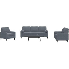 Brokky 3-TLG. Sofagarnitur mit Kissen Sofa Wohnzimmer Sitzgruppe Wohnzimmer Sofa Set Sofas FüR Wohnzimmer und Nackenrollen Dunkelgrau Samt - 3278372