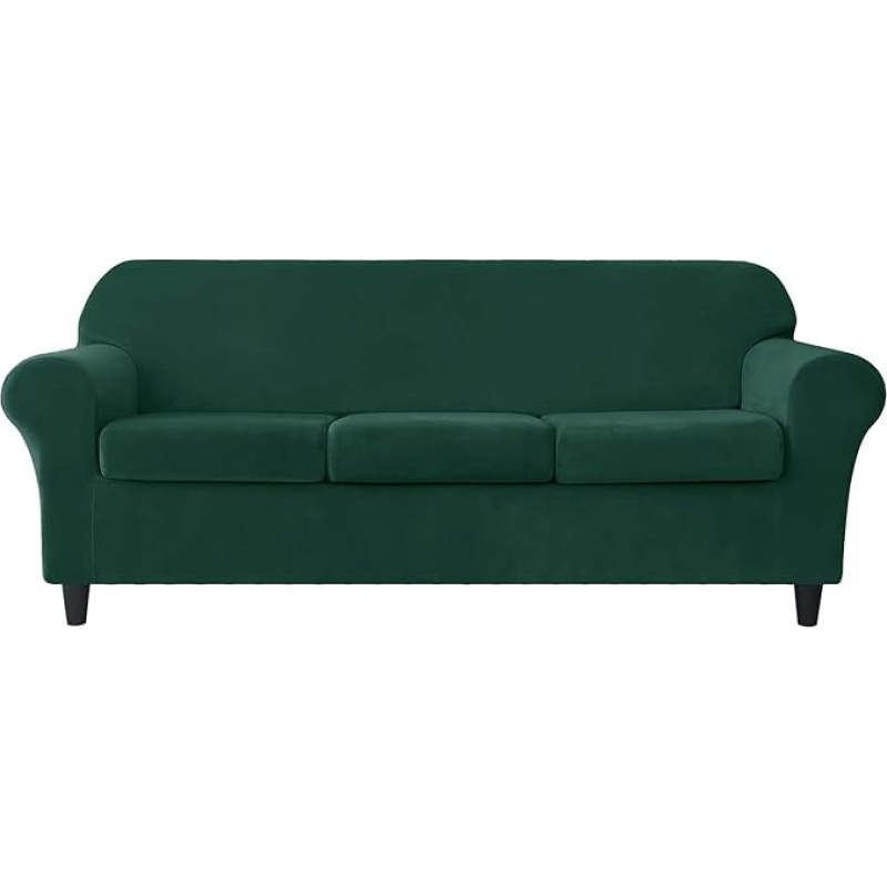 SYLC 4-Piece Sofa Cover 3 Seater with 3 Separate Seat Cushion Covers, Stretch Velvet Sofa Throws for Combination Sofas Sofa Cover Couch Cover (Dark Green)