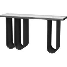 ZIGTUEI Siauras konsolinis staliukas, šoninis staliukas su metaliniu rėmu, dekoratyvinis staliukas, modernūs stalai, modernus sofos staliukas, paprastas sofos staliukas, skirtas svetainei, įėjimui (juodas, 140 cm)