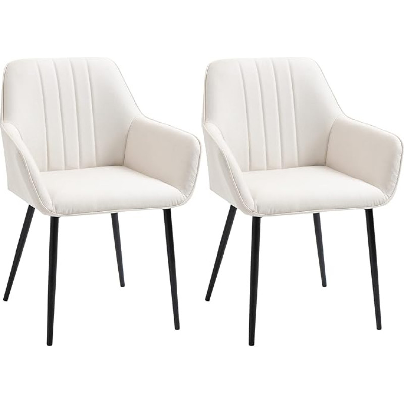 HOMCOM Skandinaviško dizaino valgomojo kėdės 2 kėdės Smailėjančios kojos Metalinė juoda ergonomiška nugara Lininė smėlio spalva