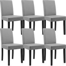 6 Upholstered Chairs Light Grey High Quality with Legs Made of Solid Wood Faux Leather Cover Elegant