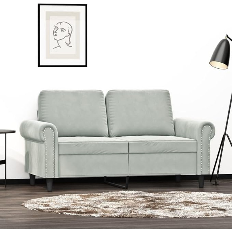 CCCINER 2 vietų sofa, šviesiai pilka, 120 cm, aksomas, 2 vietų aksominė sofa jaukiam pasisėdėjimui ir poilsiui, Sofos ir sofos