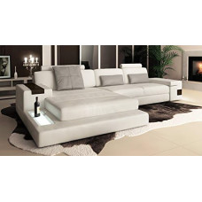 Coffee Leather White L Shape Sofa Latium III