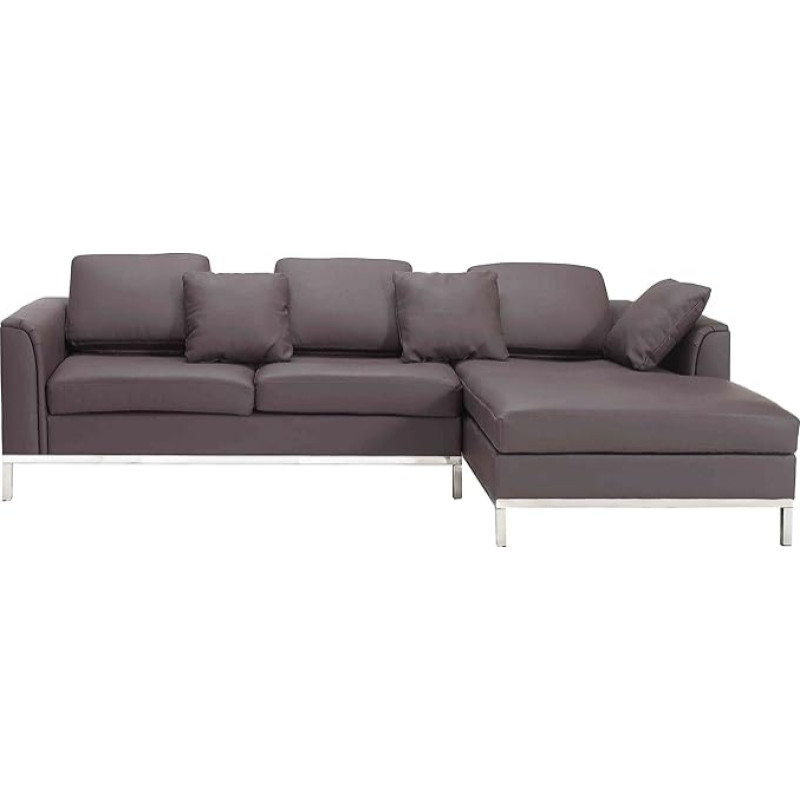 Oslo Modern Corner Sofa Real Leather 3 Decorative Cushions Brown