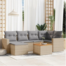 Homgoday Gartensofa-Set, 7-teilig, mit Kissen in Beige, Polyrattan-Mischung, Sofas für den Außenbereich, Gartenmöbel-Set für den Außenbereich, Q1