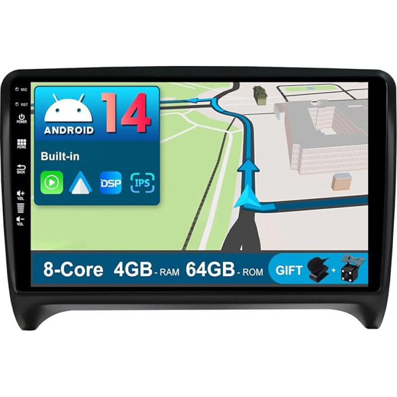 JOYX Android 12 IPS Car Radio Suitable for Audi TT (2006-2011) - [4G + 64G] - Built-in DSP/Carplay/Android Car/GPS - Camera + MIC - 9 Inch 2 Din - Steering Wheel Control 4G WiFi BT DAB Fast Boot 360 - Camera AHD
