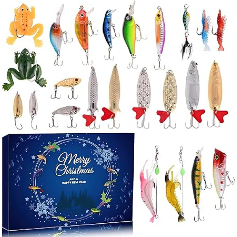 Aolawco Angel Advent Calendar 2024, 24 Bait Set Advent Calendar Fishing Advent Calendar Bait Set Christmas Surprise for Men Fishermen Adults Teenagers Boys