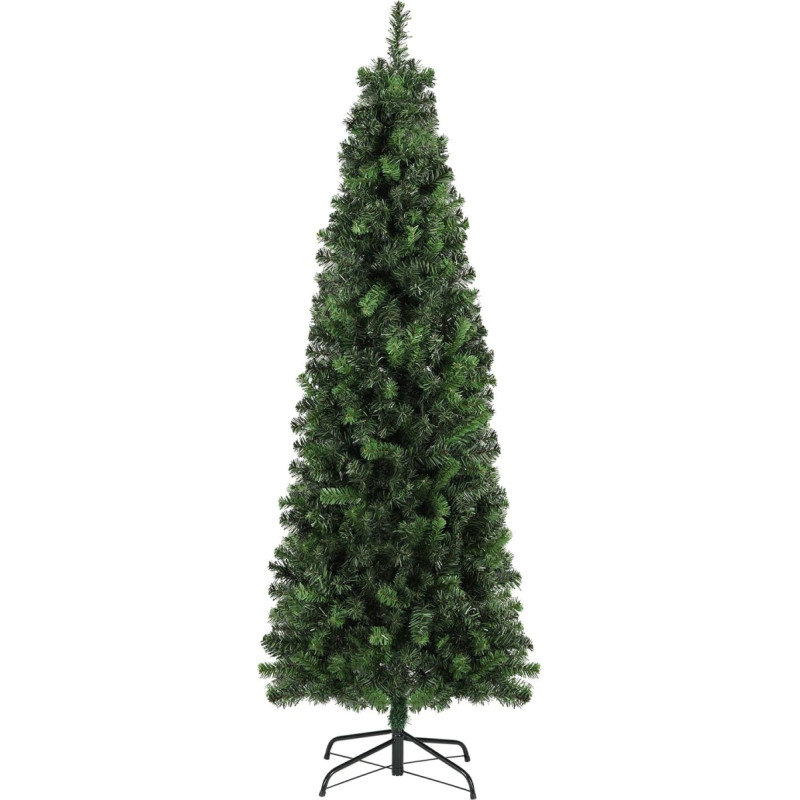 SALCAR Slim Artificial Christmas Tree, 180 cm, Artificial Christmas Tree with Gloves and Metal Stand, Pencil, PVC Green