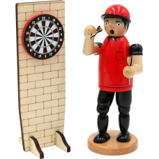 Dekohelden24 Wooden Smoker as a Dart Player, Gift for Dart Players L/W/H 15 x 8 x 21 cm, Red