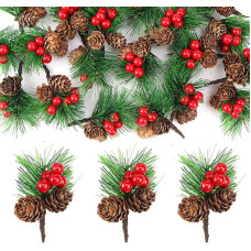 Small Artificial Pine Branches with Berries and Pine Cones