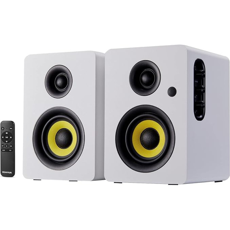 Sanyun SW206 80 W dviejų režimų garsiakalbis su lentyna - studijinis monitorius ir HiFi režimas - 10 cm anglies pluošto garsiakalbis - 25 branduolių šilko folijos aukštų dažnių garsiakalbis - optinis koaksialinis TRS Aux Bluetooth 5.0 - baltas