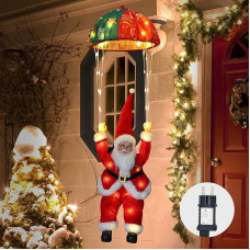 Auting LED Parachute Santa Fairy Lights, 8 režimai Kalėdų apšvietimas su laikmačiu, atminties funkcija, kabantys Kalėdų žibintai vidaus lauko langų Kalėdų dekoracijoms (šiltai balta)