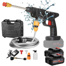 bestyks Battery Pressure Washer Mobile Pressure Washer with 2 Batteries 6000 mAh, 26 Bar Wireless Portable High Pressure Spray Water Gun with 5 m Hose for Car, Patio, Windows, Lawn, Garden Watering