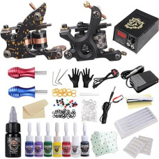 HAWINK Pilnas tatuiruočių rinkinys pradedantiesiems Tatuiruočių maitinimas 2 Pro Tattoo Machine Kit 8 Tattoo Ink Set Tattoo Accessories TK-HW2006