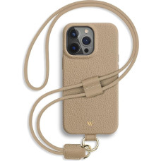WIIUKA Case for iPhone 15 Pro, Leather from Germany, Leather Mobile Phone Chain, Premium Mobile Phone Case, Chain Strap, Beige