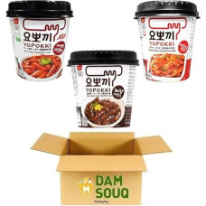 Damsouq® Topokki (Rice Cake) Mix Pack 3 Varieties Yopokki (Piquant, Black Soy Sauce, Sweet & Spicy) (3 x 140 g)